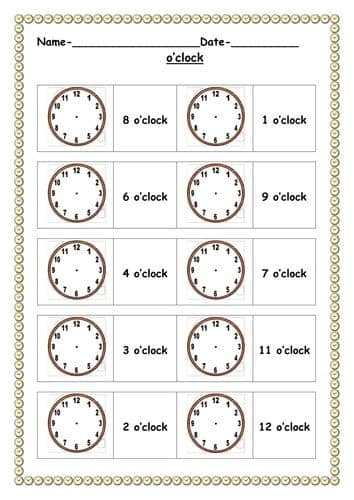 بالصور اوراق عمل درس الساعة مادة اللغة الانجليزية للمراحل الاولية Oclock worksheets